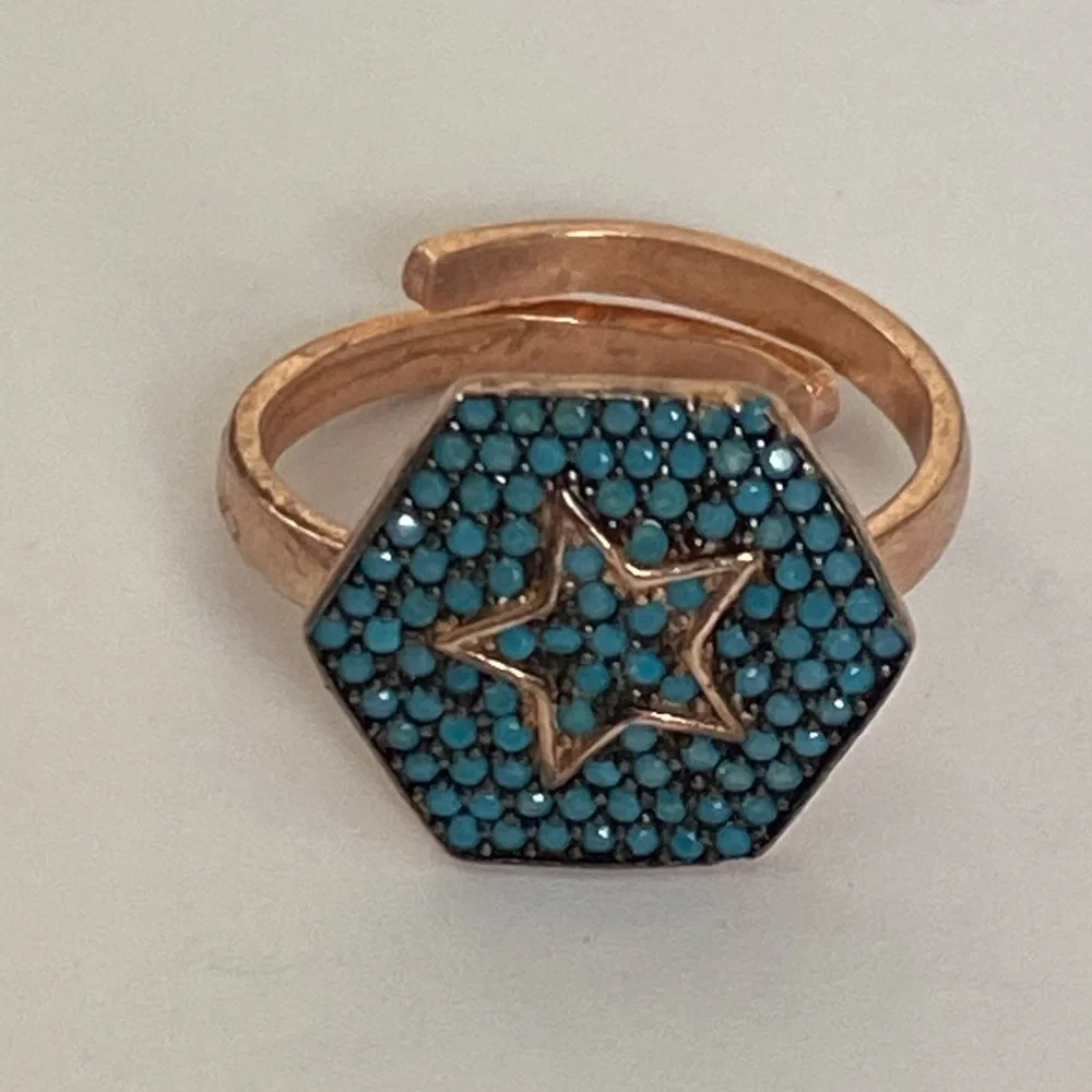 925 Silver hexagon star compass turquoise ring